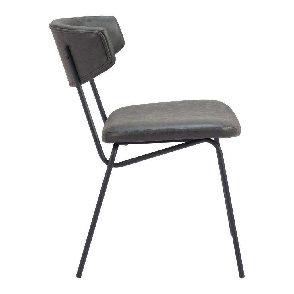 HomeRoots - Wholesale Chair - Set of Two Gray and Black Upholstered Faux Leather Open Back Dining Side Chairs4