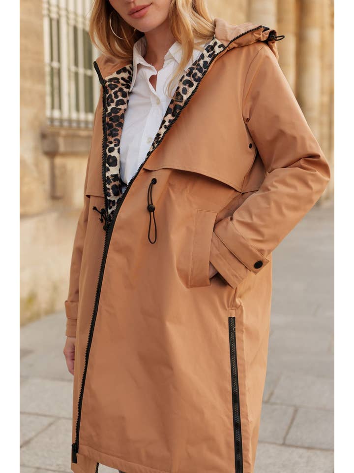 Attrait Paris - Wholesale Windbreaker - Women's - Leopard lined waterproof long jacket16