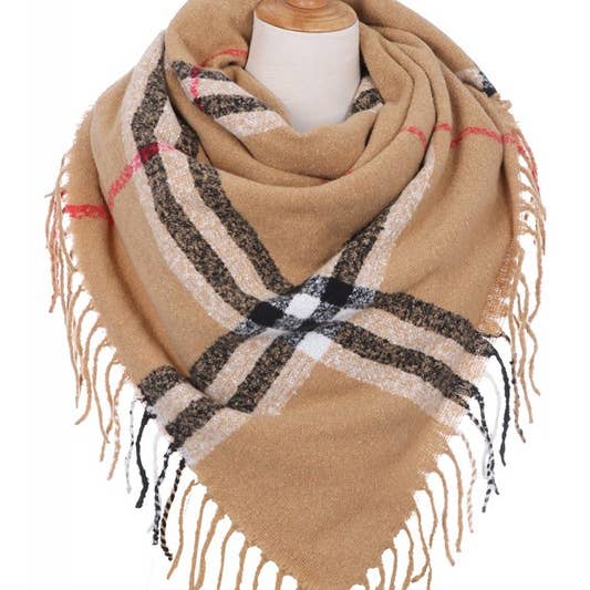 Plaid Pattern Blanket Tassel Scarf for wholesale by Love and Repeat