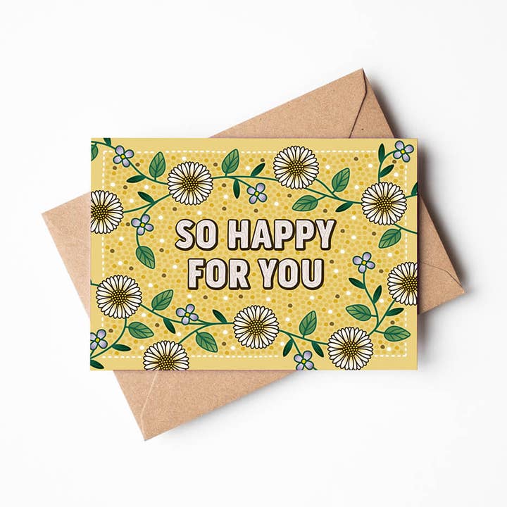 'So Happy For You' Yellow Floral Congratulations Card for wholesale by Jess A Little Creative
