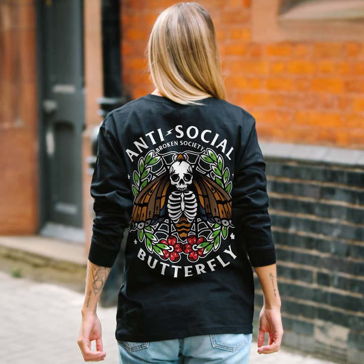 Camisola de Manga Comprida Anti-Social Butterfly (Unissexo) por atacado de Broken Society