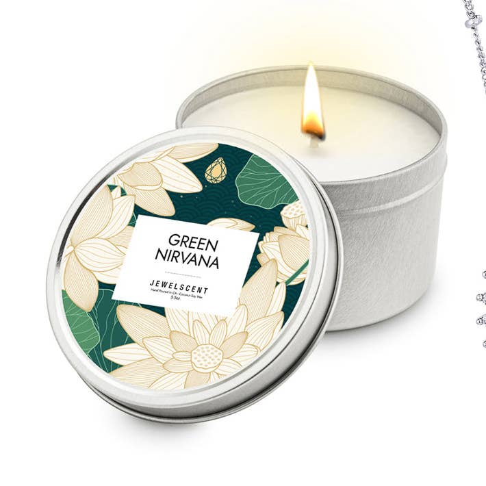 Bougie à bijoux en étain Green Nirvana 5,5 oz pour la vente par JewelScent