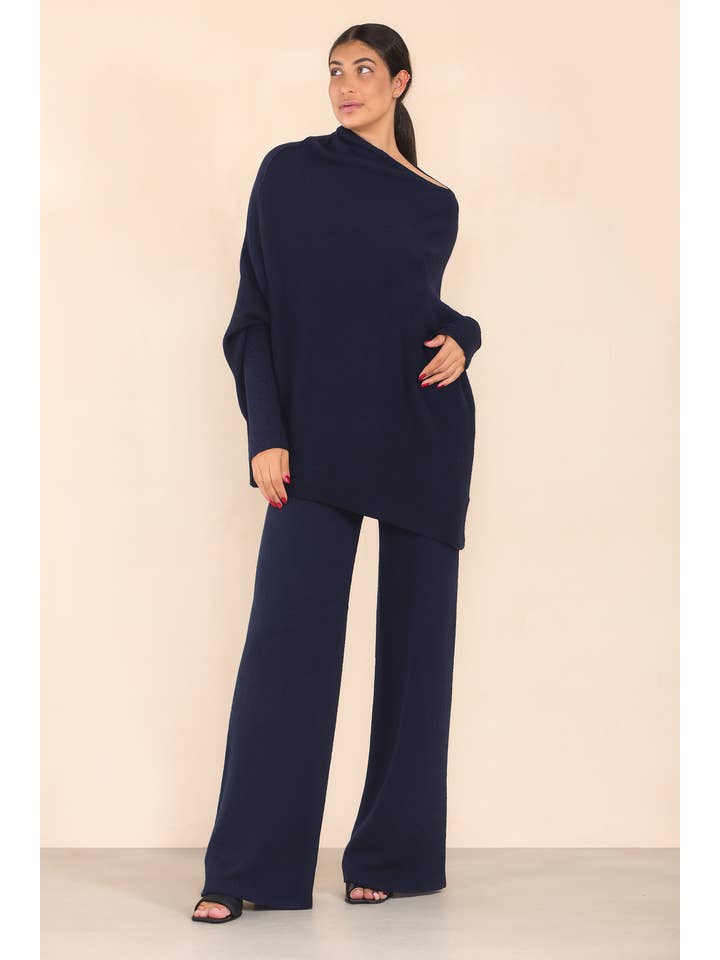 Lucy Sparks - Vendita all'ingrosso Completo loungewear - Donna - MAGLIONE MORBIDO IN MAGLIA ASIMMETRICO CON MANICHE ADERENTI A QUADRI TESTURIZZATI2