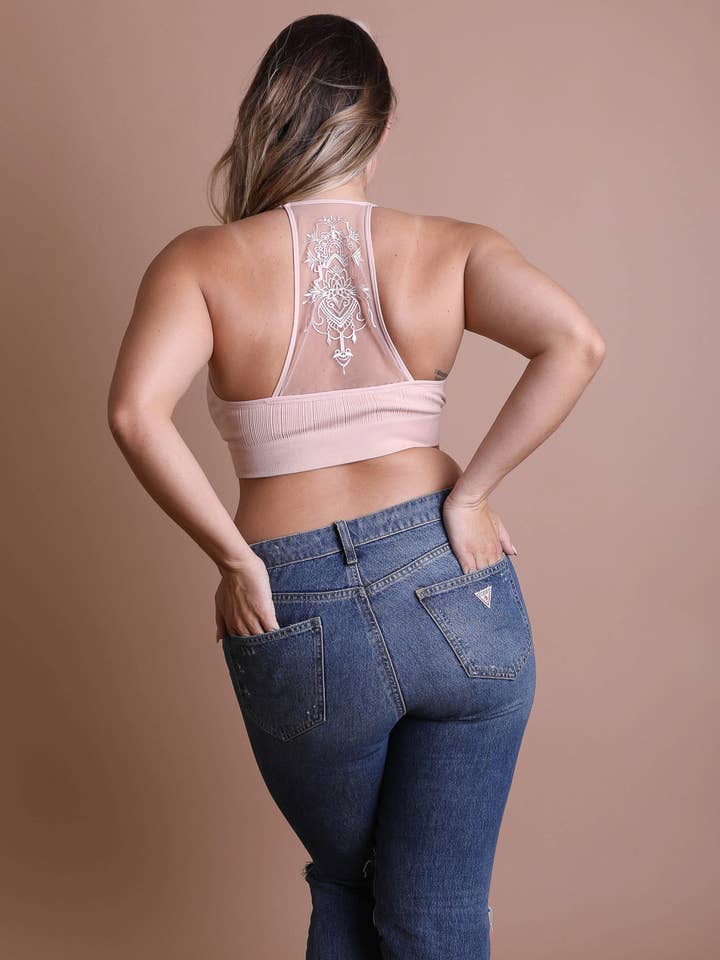 Leto Accessories - Wholesale Bralette - Women's - Plus Size Tattoo Mesh Racerback Bralette