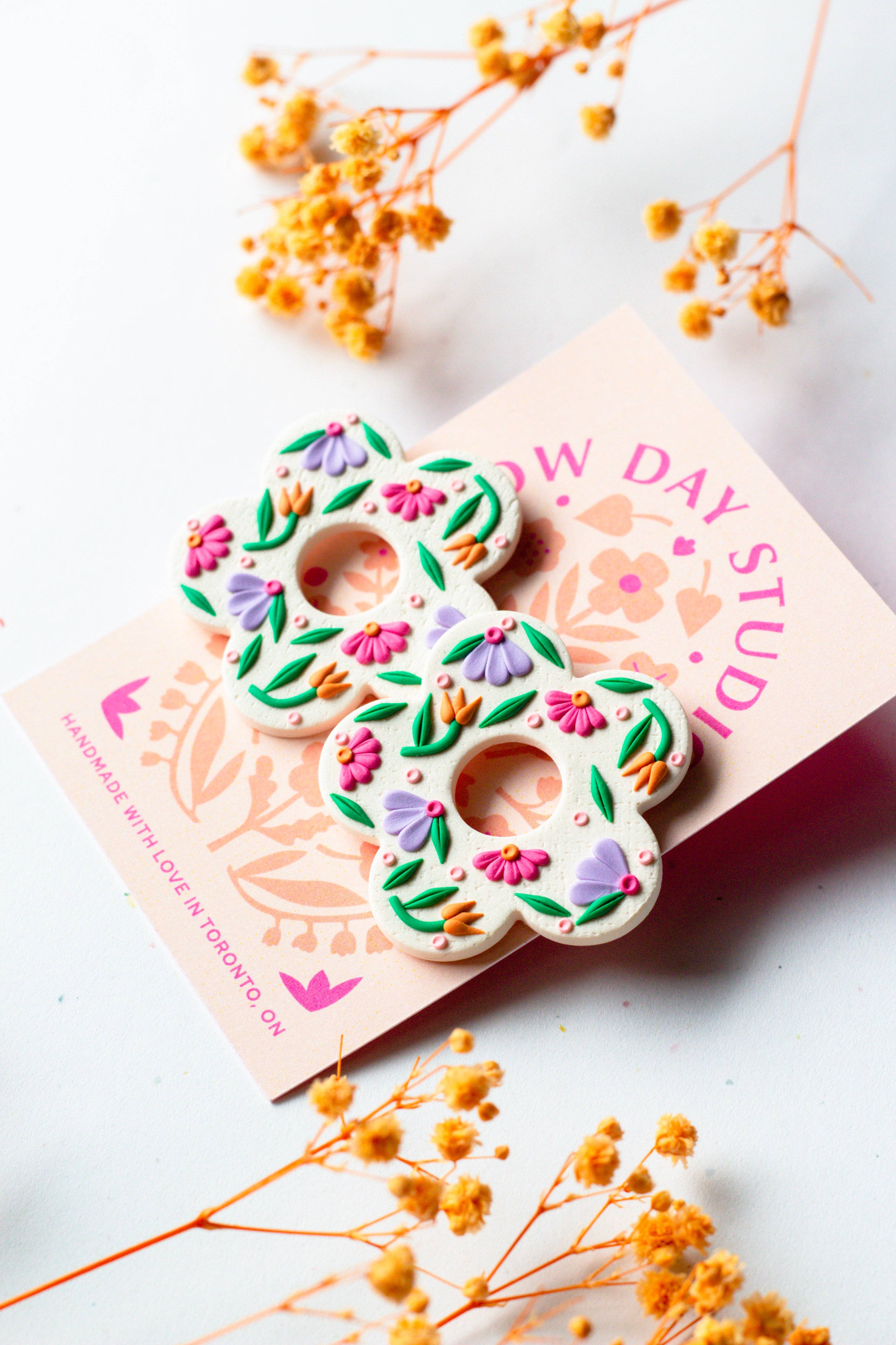Slow Day Studios – wholesale Dangle earrings – Polymer Clay Oversized Floral Detailed Flower Studs1