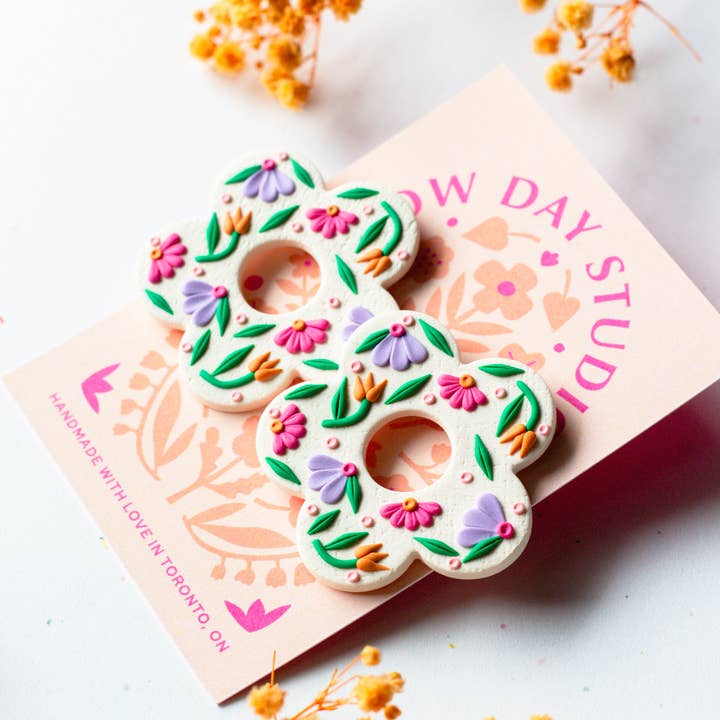 Slow Day Studios - Wholesale Dangle Earrings - Polymer Clay Oversized Floral Detailed Flower Studs1