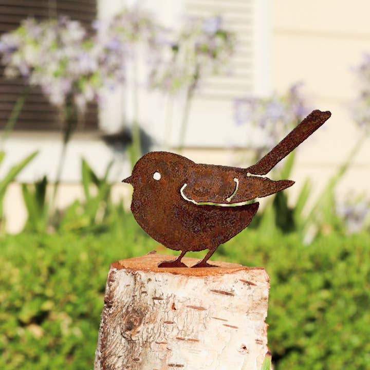 California Home & Garden - Wholesale Outdoor Ornament/Decor - Mtl Rust/Nat Fat Chickadee Garden Art