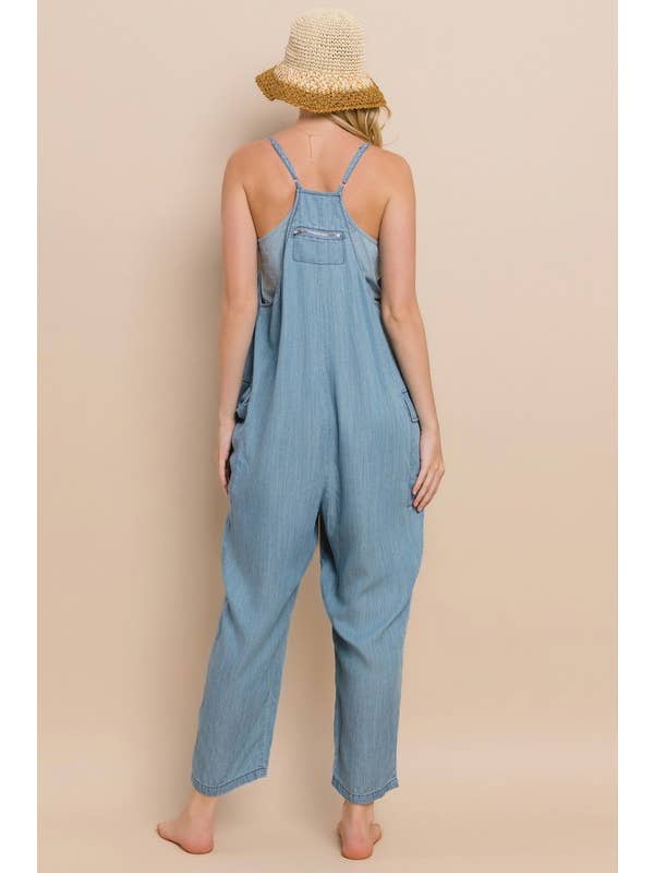 Acid Washed Chambray Oversized Jumpsuits for wholesale on Faire