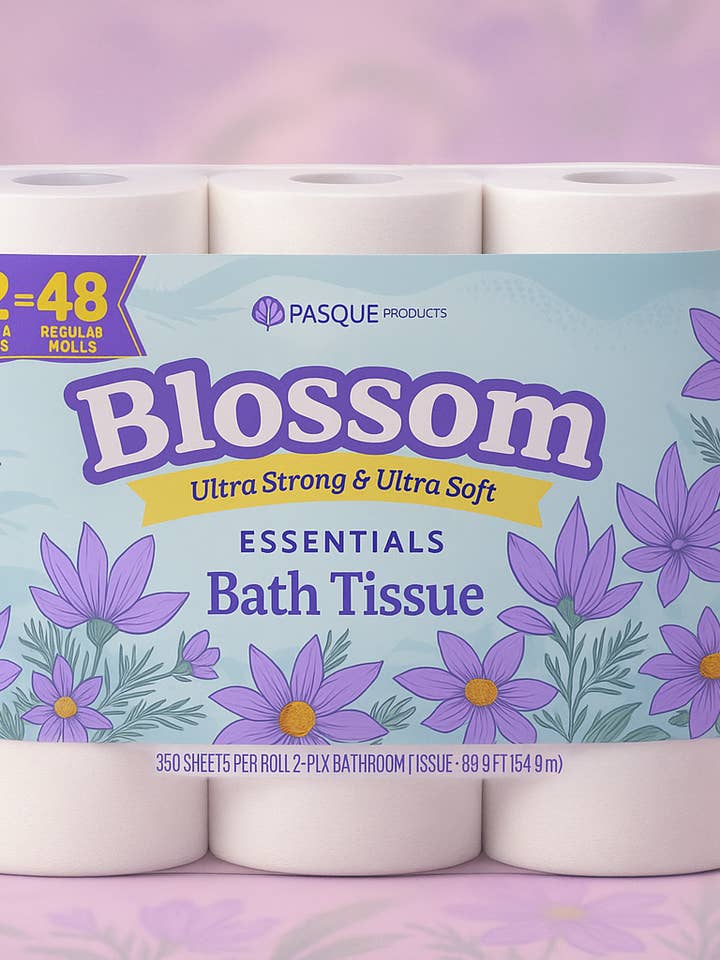 Paquet de 12 rouleaux méga de papier toilette Blossom Essentials pour la vente par Blossom