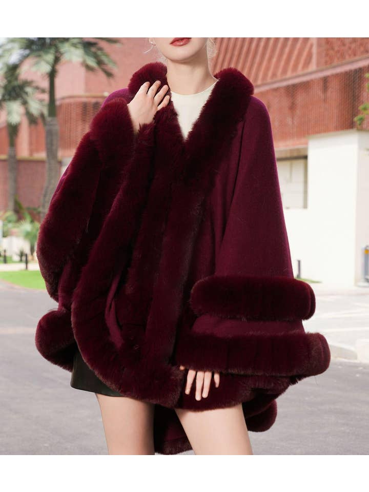 Rosa Clothing - Wholesale Cape - Women's - Boho Faux Fur Cape Shawl Cloak2