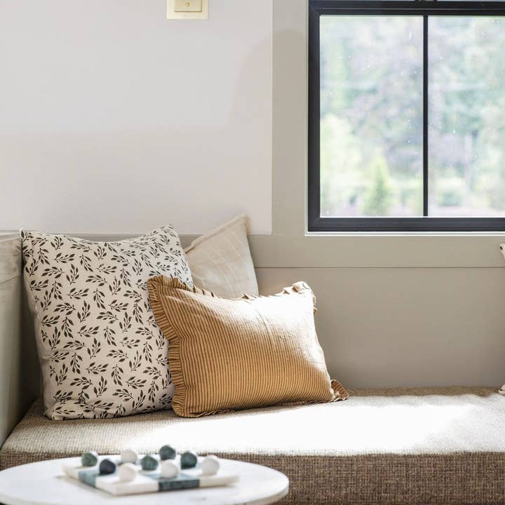 Linen & James - Wholesale Throw Pillow Cover - Foster | Brown Tan Pleated Ruffle Linen Stripe Pillow Cover9