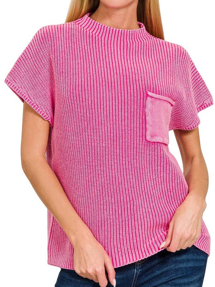 Gewassen trui met korte mouwen en opstaande kraag voor wholesale door Vanilla Monkey