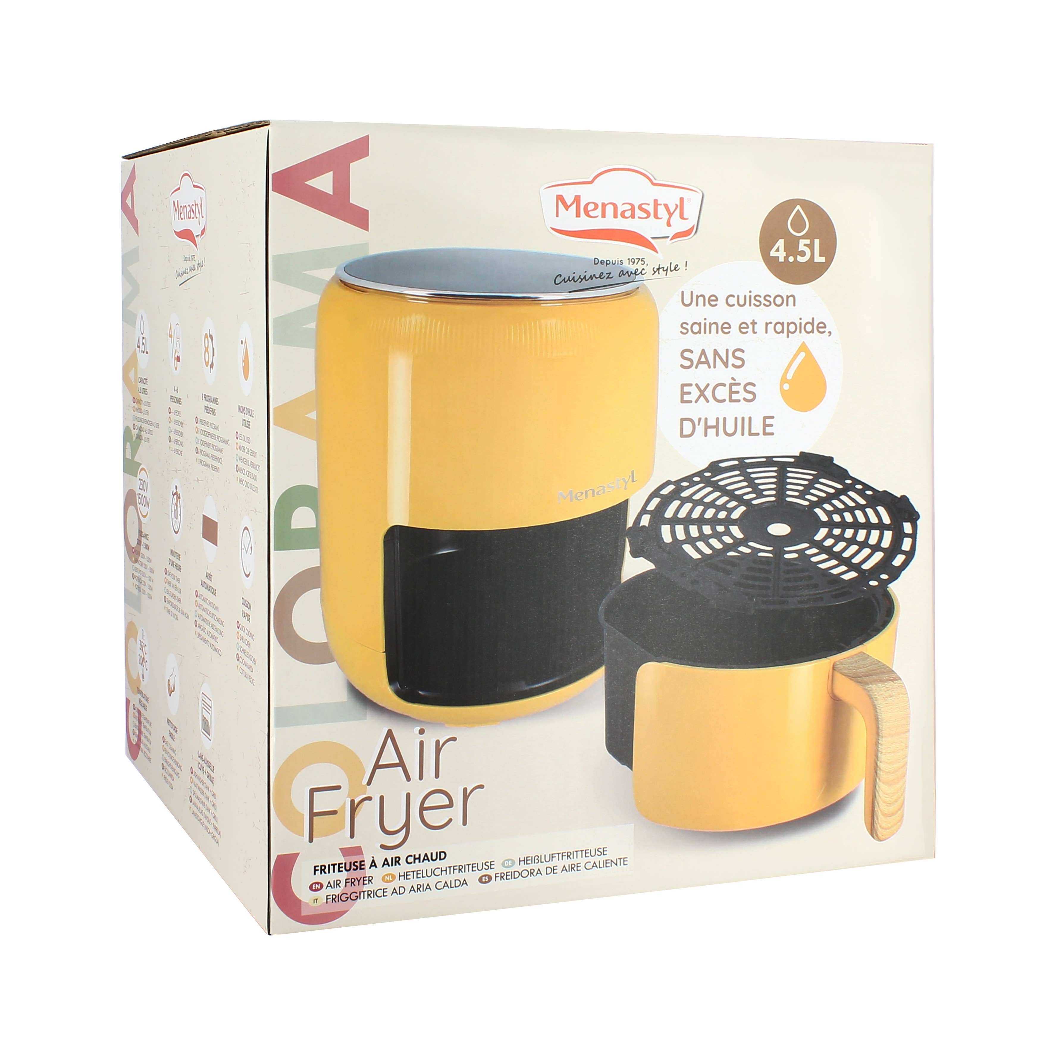 Menastyl - Wholesale Kitchen Appliance - Oil-free fryer 4.5 L colorama saffron wood-effect handle5