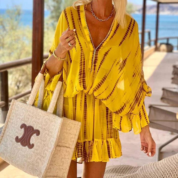 Yellow LEOPARD PRINT HALTER SLEEVELESS LONG DRESS for wholesale on Faire