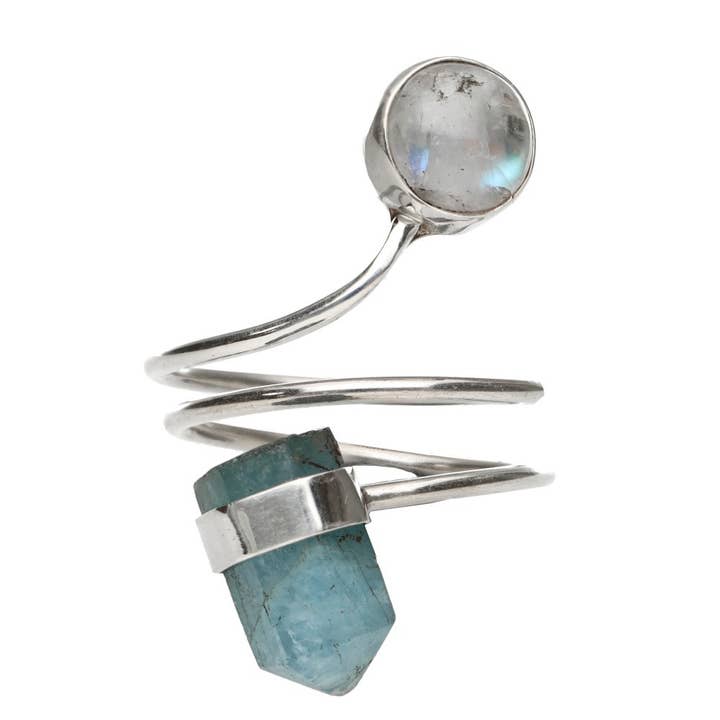Aquamarine and Moonstone Ring in 925 Sterling Silver (39R) for wholesale by Vives de la Cortada S.L