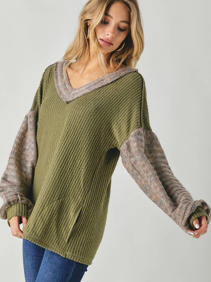 Davi & Dani - Wholesale Tunic - Women's - PLUS COLOR BLOCK V NECK LONG SLEEVE TOP8