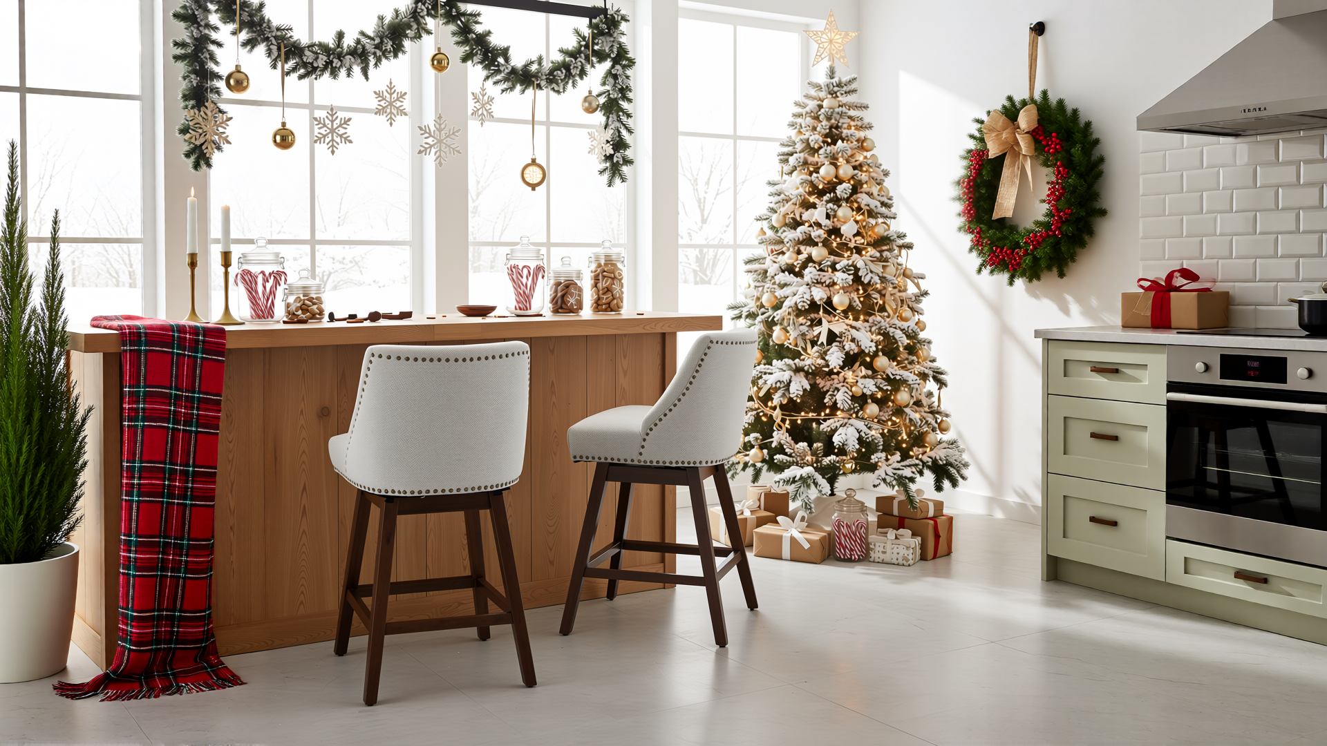 HOMYCASA DESIGN INC - Wholesale Stool - Swivel Bar Stools Set Ivory Fabric 26 Inch Height0