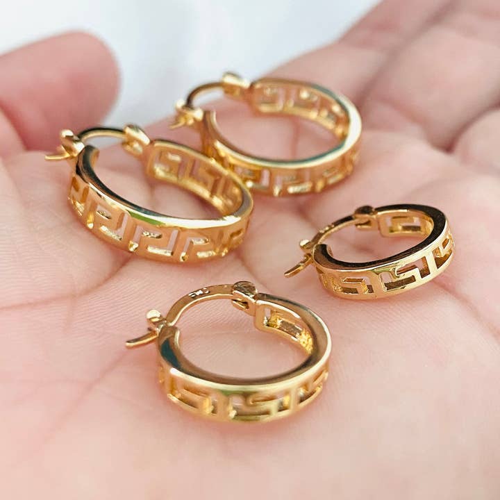 Small Greek Hoops, Greek Style Earrings, Chunky Hoops, Gold for wholesale by Housegoldjewelry