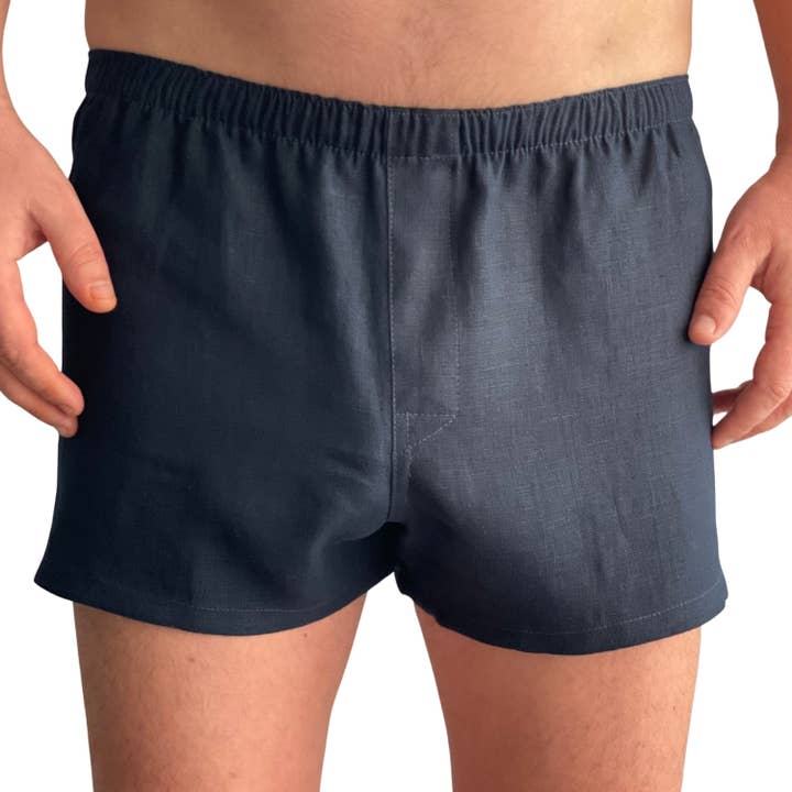 Calzoncillos tipo bóxer azul marino 100% lino orgánico para hombre para venta al por mayor de DucksnFoxes
