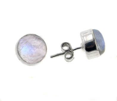 Silver Insanity - Wholesale Stud/Post Earrings - Full Moon - Large 8mm Round Rainbow Moonstone Stud Sterling Silver Earrings0