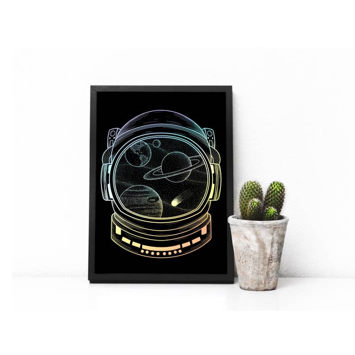 Space Helmet Foil Print for wholesale by Cooper Calligraphy Art