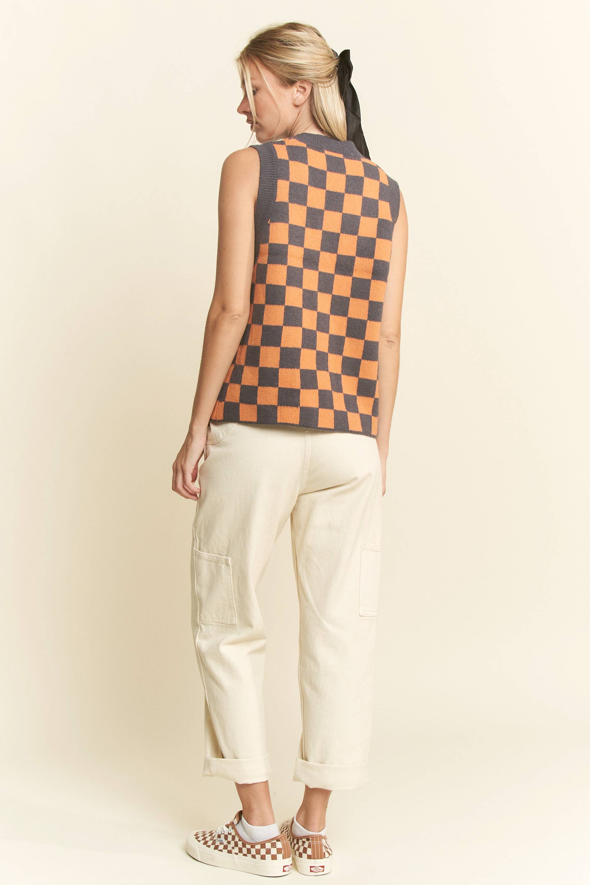 JADE BY JANE – Colete - Mulher por atacado – COLETE XADREZ SEM MANGAS COM DECOTE EM V4