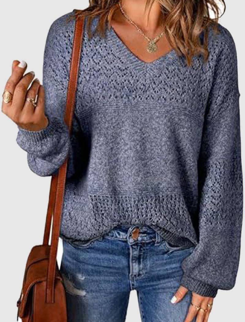 Masyal - Vente Pull en maille – femme - Pull à col en V découpé en tricot10