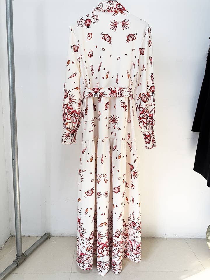 Multi Colored DR473 Floral Print Shirt Collar Long Dress for Spring/Summer for wholesale on Faire