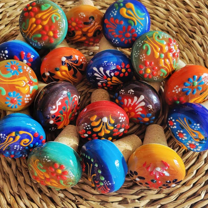 Hand-Painted Turkish Ceramic Bottle Stoppers – Floral Design for wholesale by Mediterranean Collection