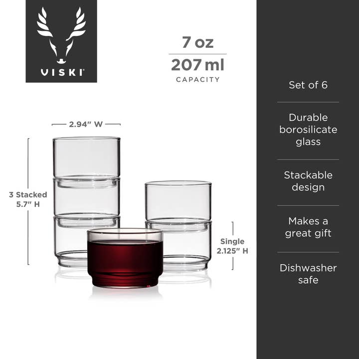 Viski - Wholesale Cocktail/Liquor Glass - Stackable Bodega Glasses – Set of 6 by Viski