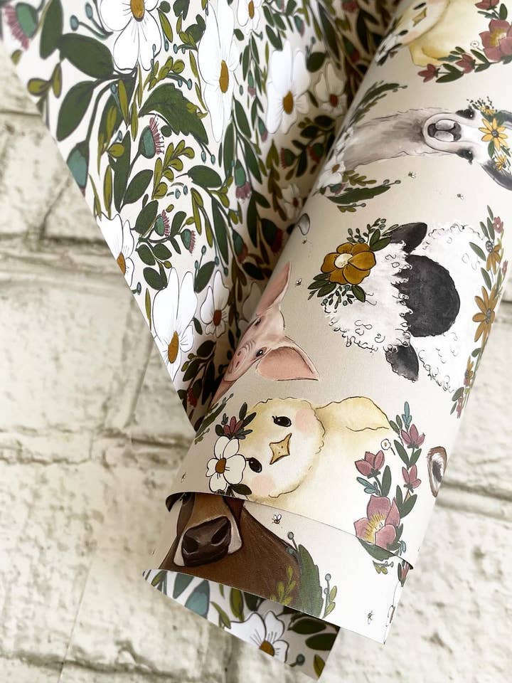 Farm Floral Paper / Double Sided Paper/ Gift Wrap Sheets for wholesale by Averie Lane