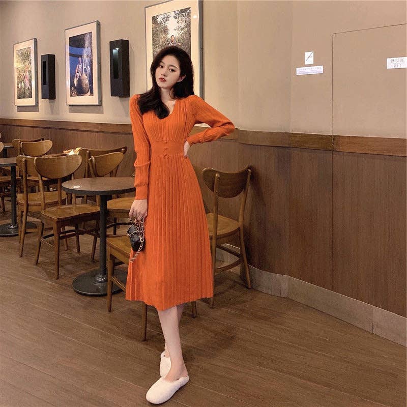 Marayn - Wholesale Dress - Women's - HighWaisted Knit Dress Chic Korean Style for Fall5