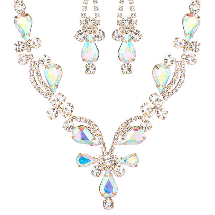 BRIDAL STATEMENT RHINESTONE NECKLACE EARRING SET, 17287 for wholesale by JOIA ACCESSORIES