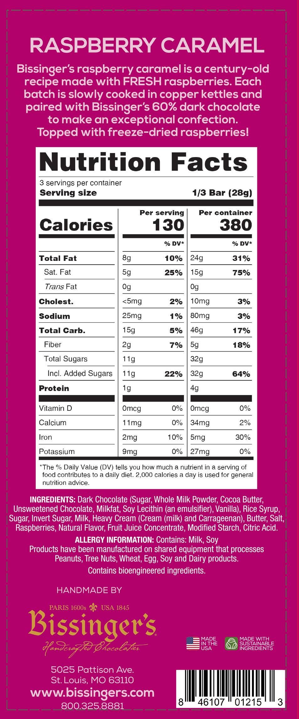 Bissinger's - Wholesale Chocolate Bar - Bissinger's Dark Raspberry Caramel Bar - 3 OZ1