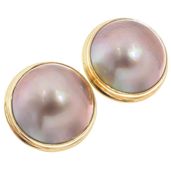 Boucles d'oreilles à clip en vermeil plaqué or avec perle mabe mauve de 18 mm en argent 925, 13/16" pour la vente par FifiRose