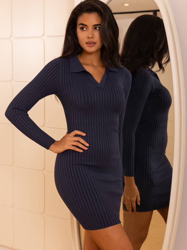 Pull long en maille col V coupe ajustée pour la vente par last queen