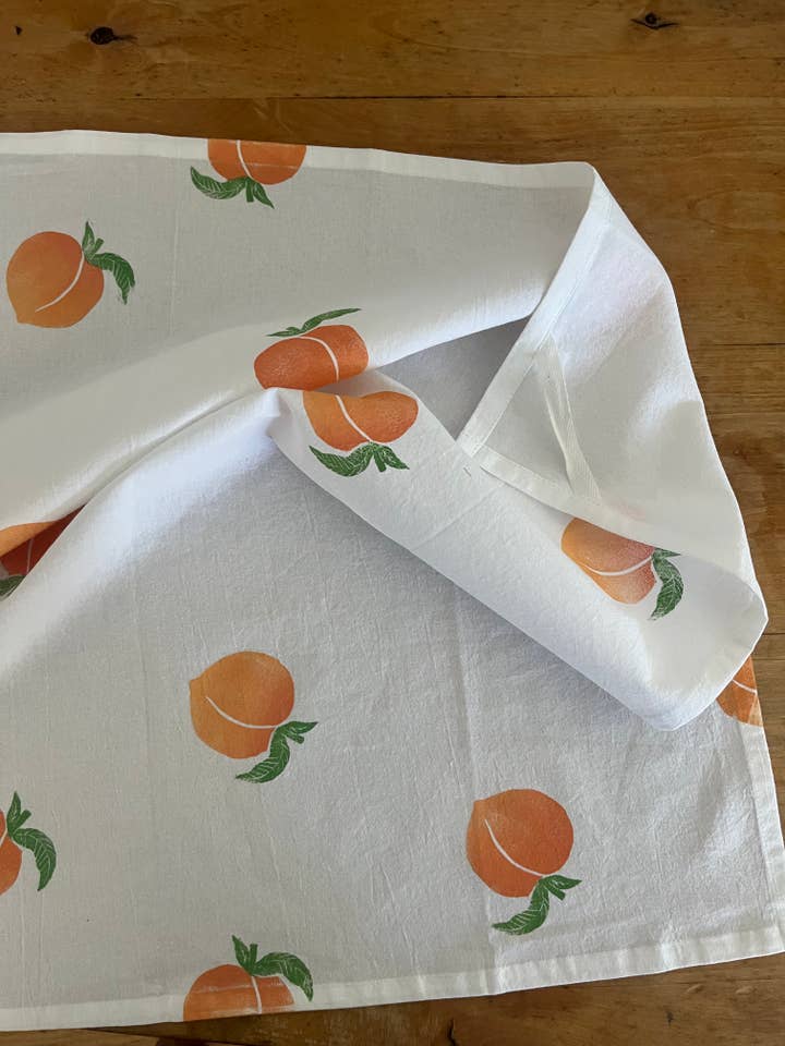 Pfirsichfarbenes Geschirrtuch mit Blockdruck für den Großhandel von Kelsi Cross Studios