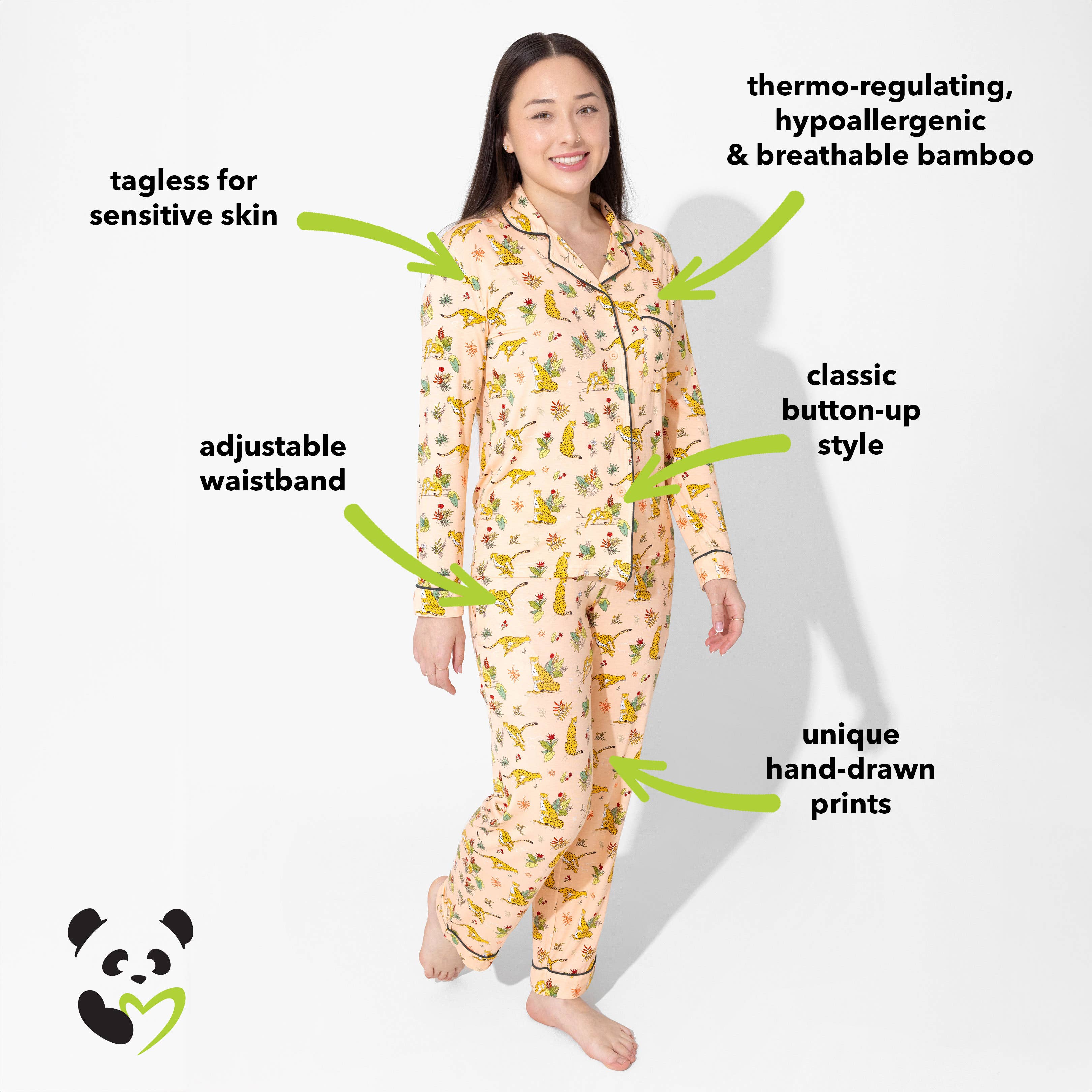 Bellabu Bear - Vendita all'ingrosso Completo pigiama - Donna - Set pigiama da donna in bambù Pounce In Paradise Cheetah3