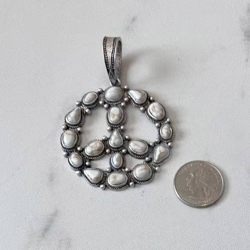 Western Elite Jewelry - Wholesale Individual Charm/Pendant - PDS250730-01-GREEN           55 mm silver metal with green turquoise stone peace sign pendent3