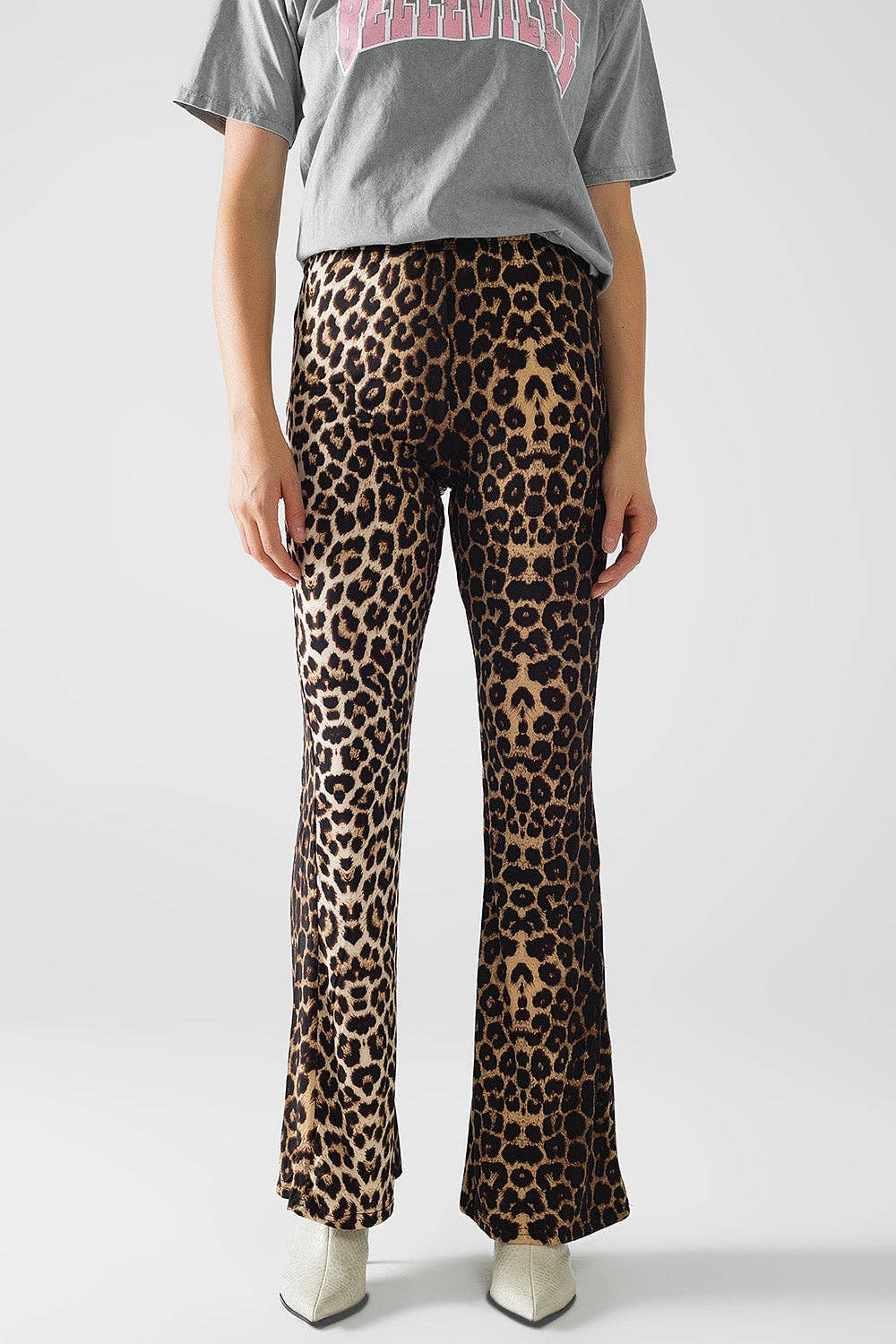 Brown Flared Spandex leggings in a leopard print for wholesale on Faire1