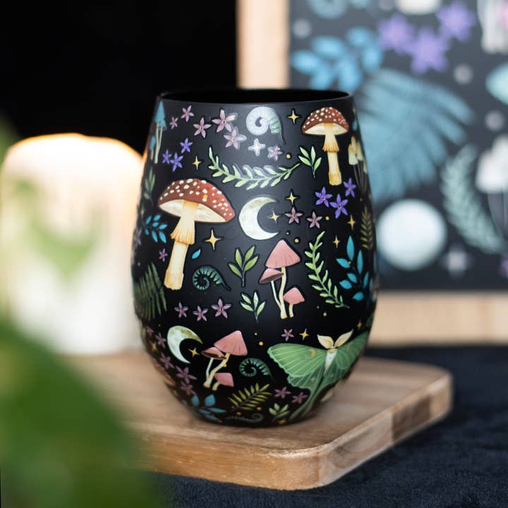 Something Different Wholesale - Wholesale Wine Glass - Dark Forest Print Stemless Wine Glass