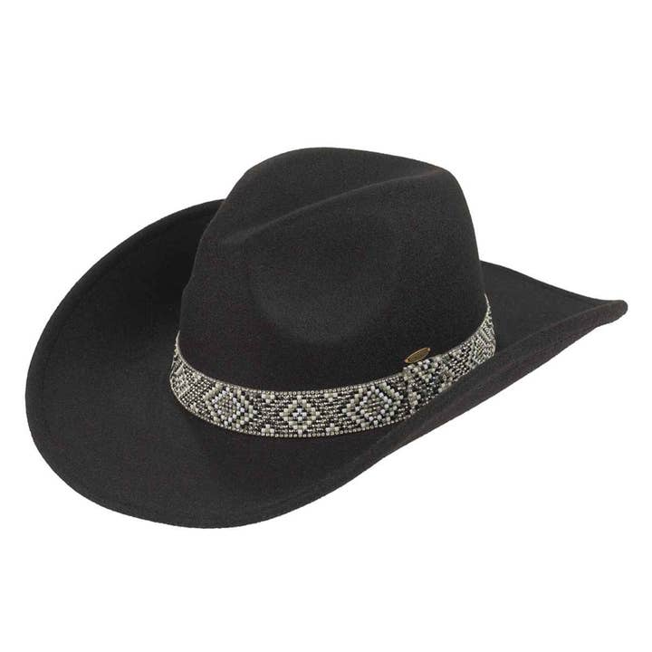 MiMi Wholesale - Wholesale Cowboy Hat - Women's - VCC0076 Mandy Cowboy Hat With Aztec Bead Trim