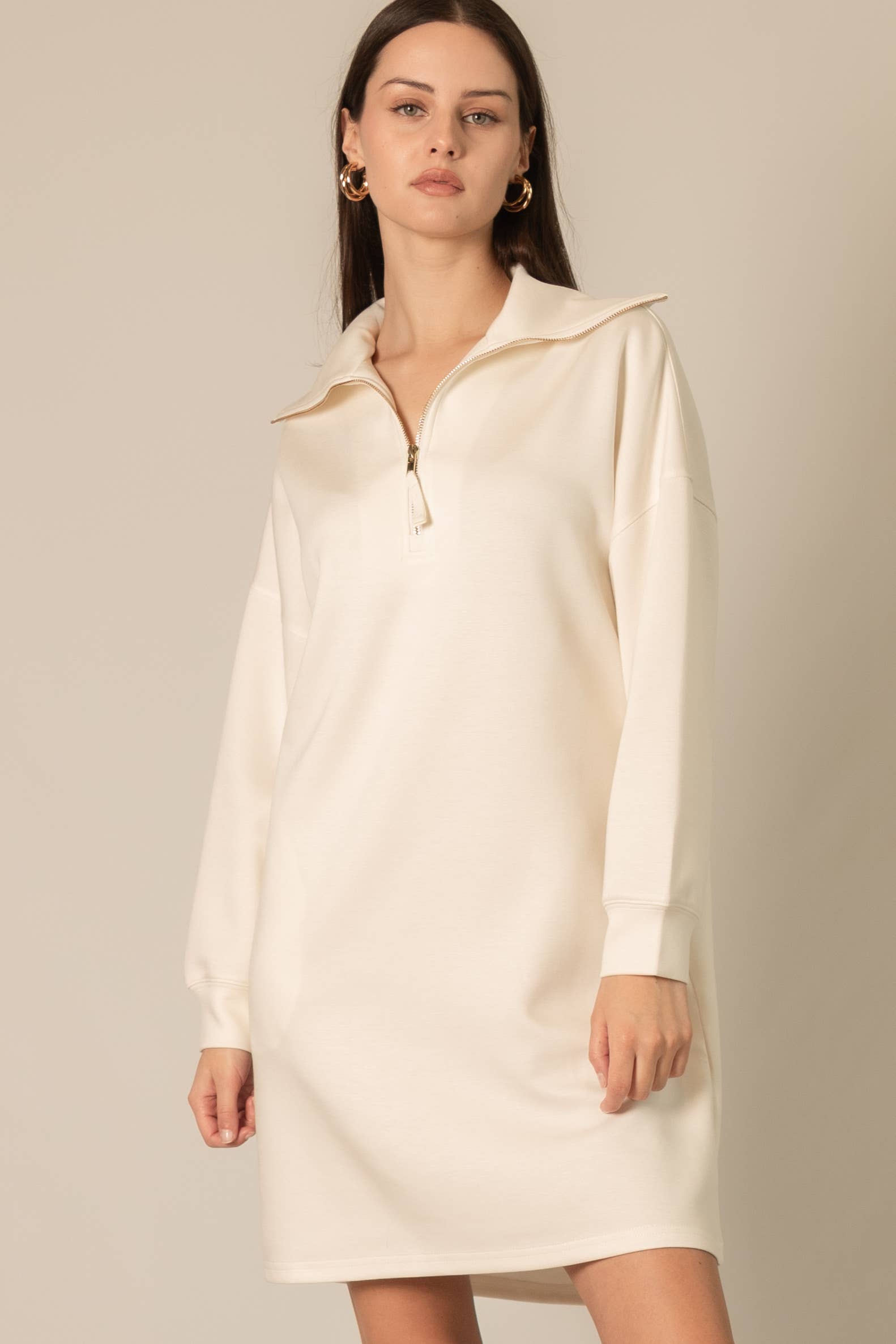 P. CILL - Wholesale Dress - Women's - P. CILL Butter Modal Quarter Zip Up Long Sleeve Dress15