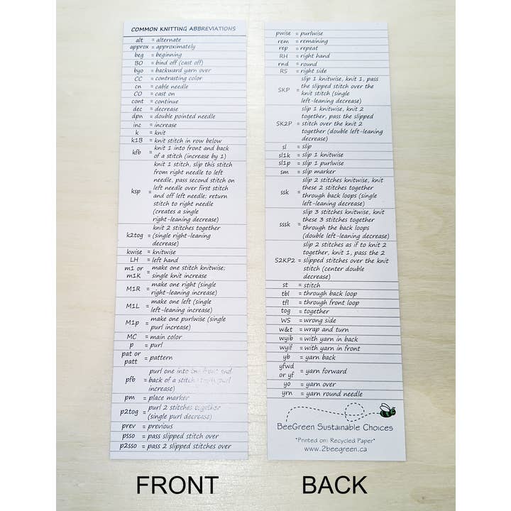 BeeGreen & CraftsPlannersPlus – wholesale Bokmärke – Virkmärkesbok med stickningsförkortningar - perfekt liten gåva