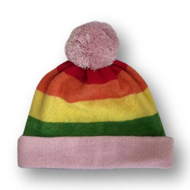 Merino Rainbow Stripe Beanie Hat for wholesale by Penny Grace Knitwear