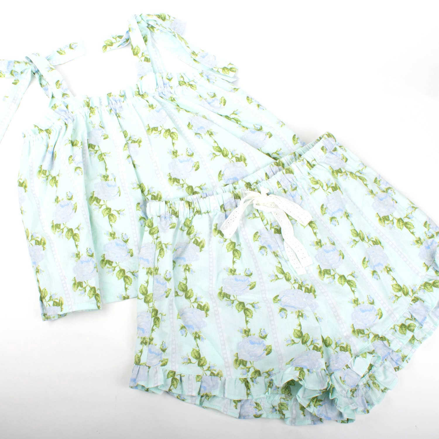 8 Oak Lane - Wholesale Sleepwear Set - Women's - Vintage Rose Mint Tie Top Ruffle Sleep Set1