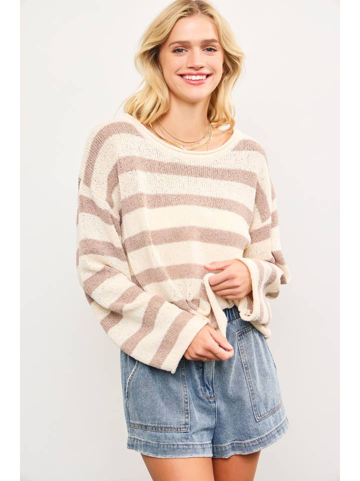 Mustard Seed – Großhandel Strickpullover – Damen – STRICKPULLOVER MIT GESTREIFTER TEXTUR UND U-BOOT-AUSSCHNITT