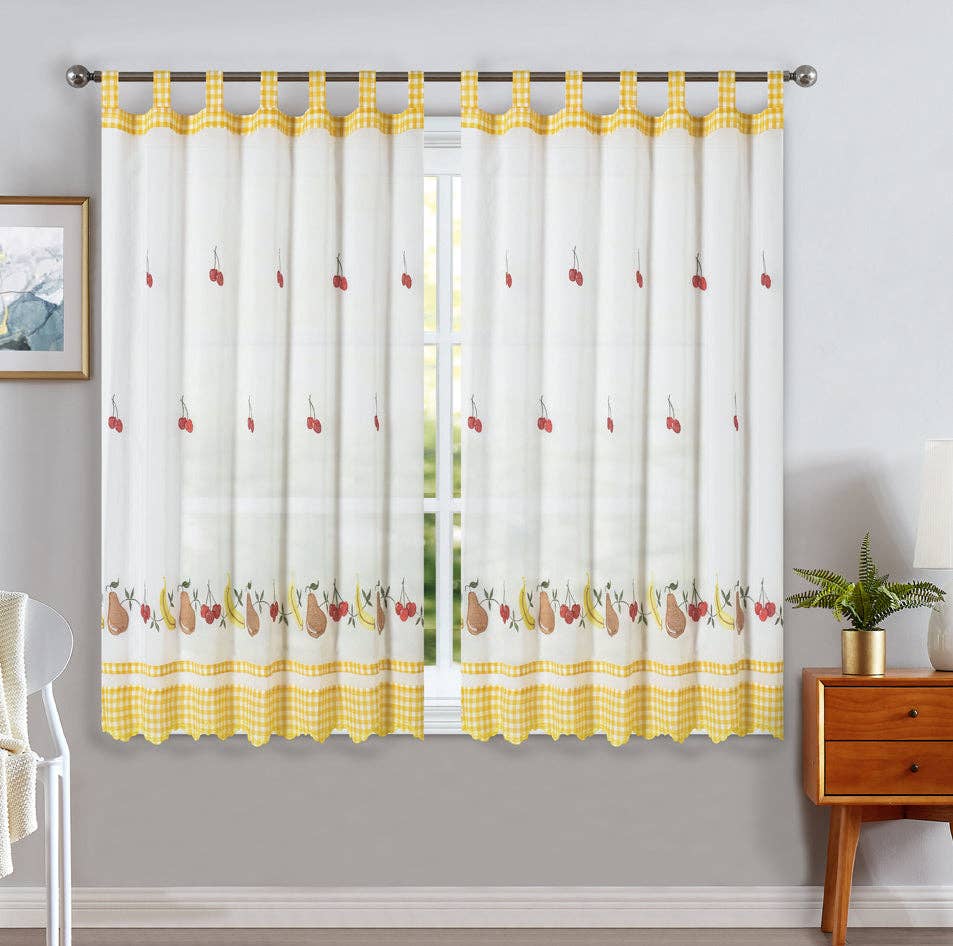BOD HOME - Wholesale Curtain - Yellow Embroidered Print Kitchen Curtains0