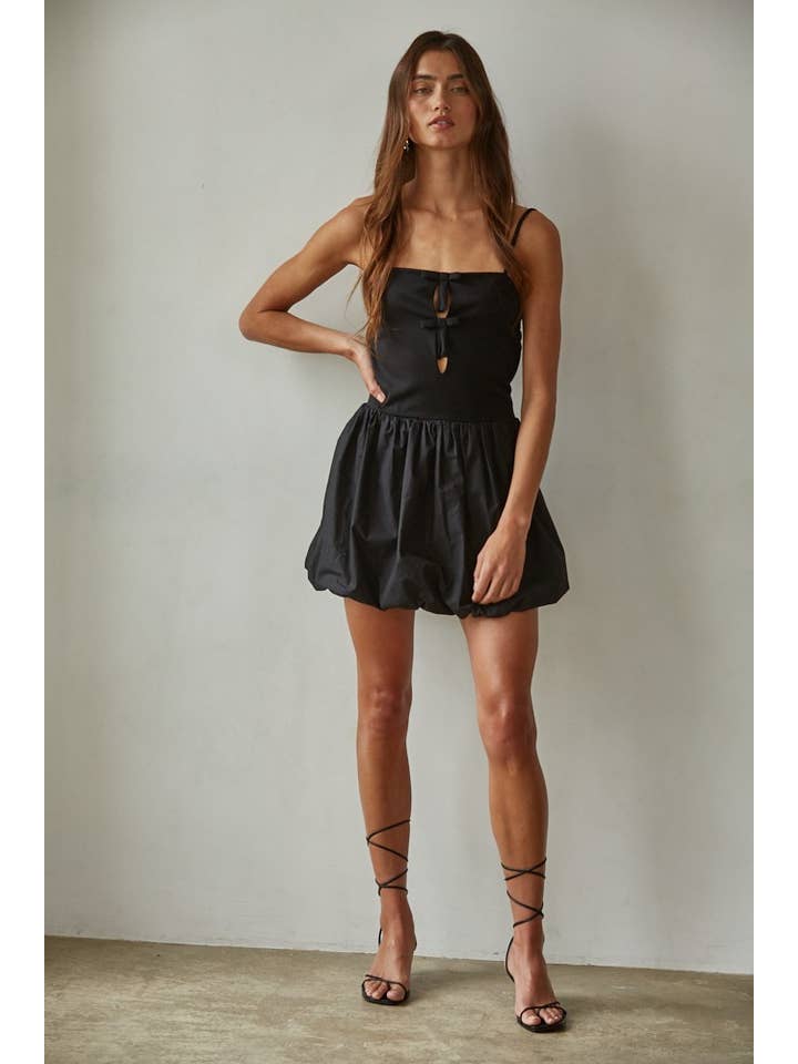 Black L8710 | Woven Cotton Poplin Balloon Skirt Mini Dress for wholesale on Faire1