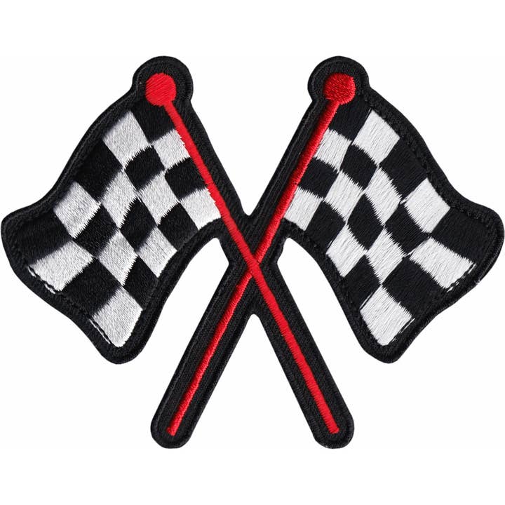 Square Deal Recordings & Supplies - Wholesale Patch - Patch - Flag - Crossed Checkered Racing - Black, White & Red